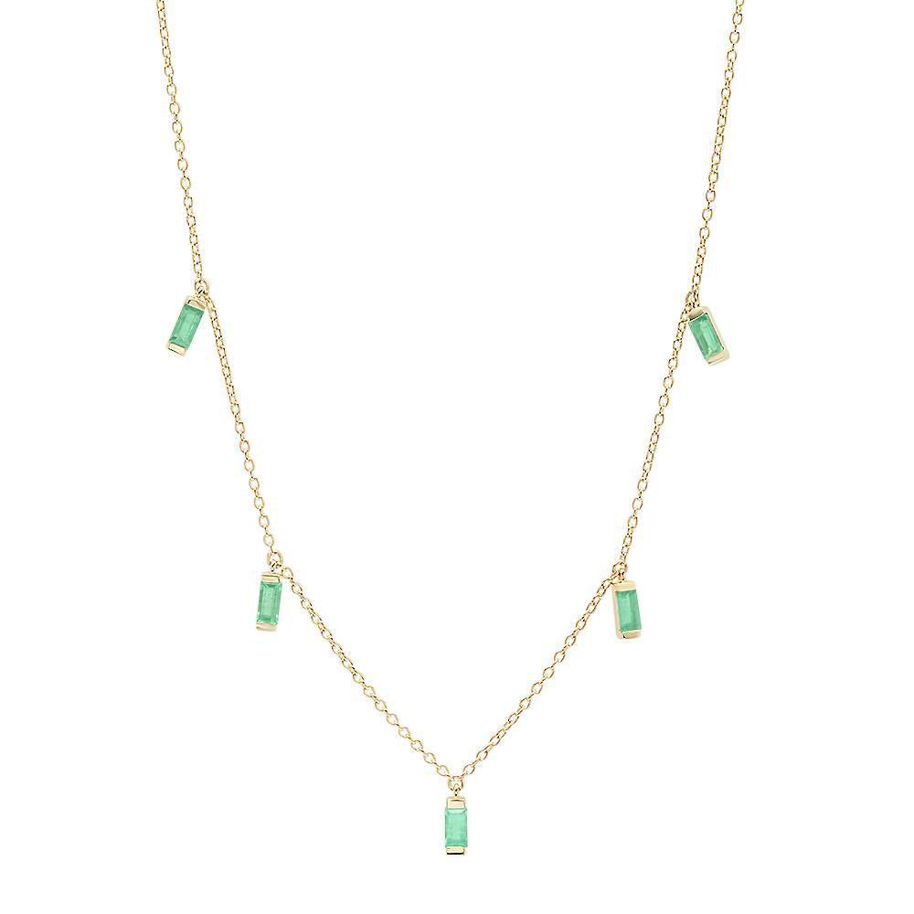 14K Yellow Gold Emerald Baguette Necklace
